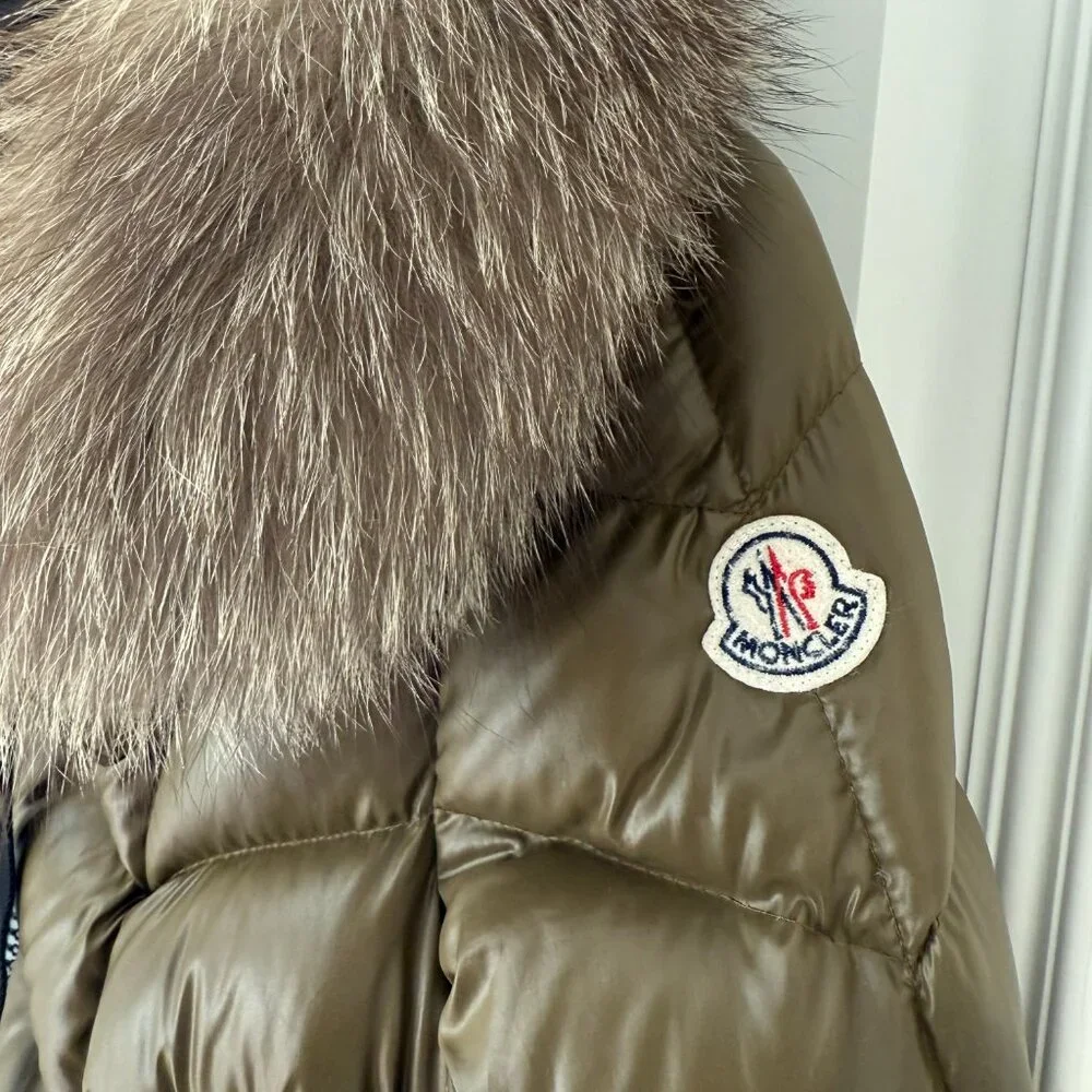 Moncler Fulmarus Shiny Green Down Puffer Coat Real Fur Hood Size 1 - Picture 8 of 14